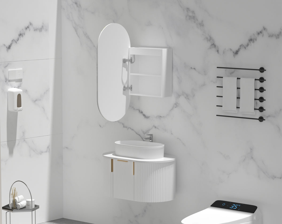 Navona Carysil Noble Oval LED Shaving Cabinet 450 x 900mm Matte White
