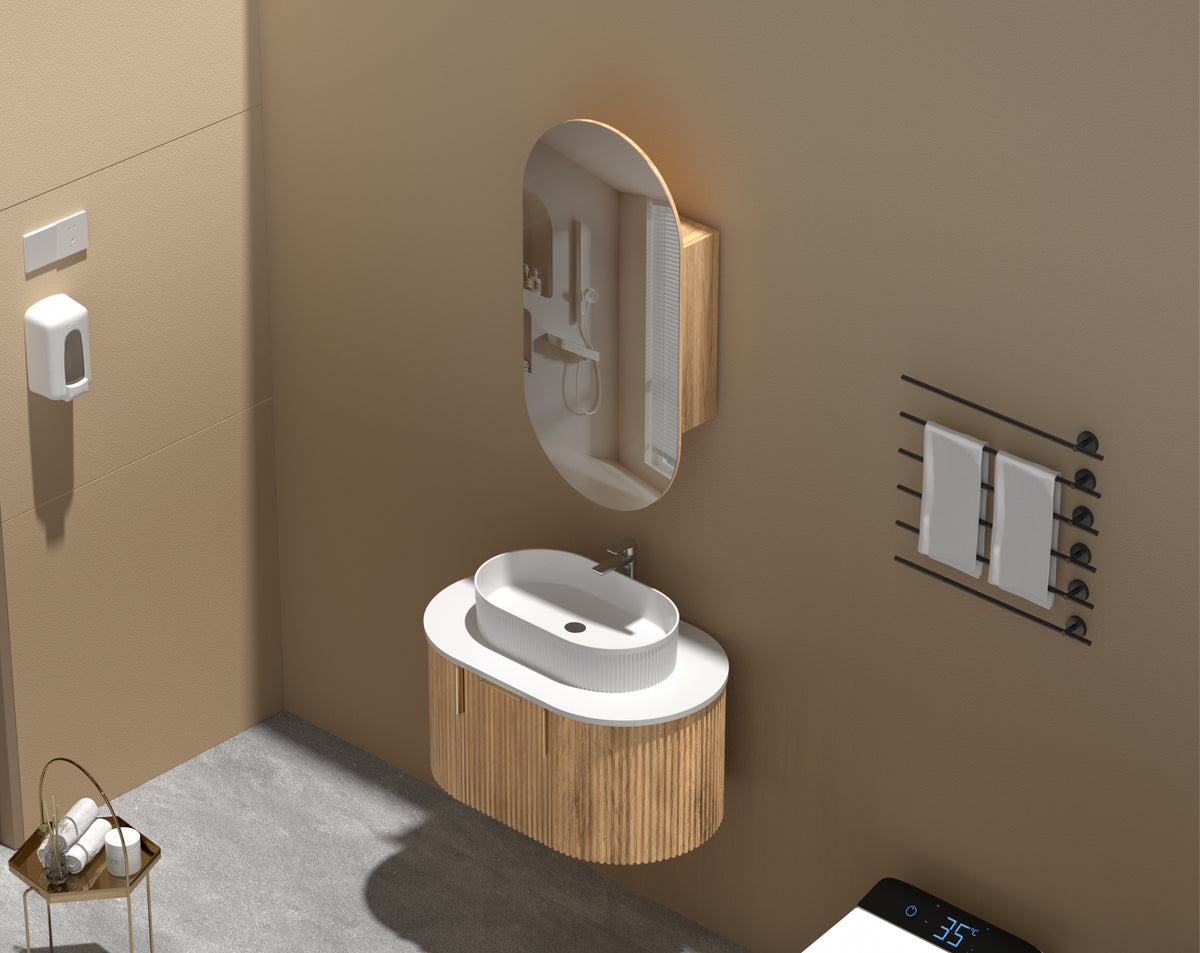 Navona Carysil Noble Oval Shaving Cabinet 450 x 900mm Walnut
