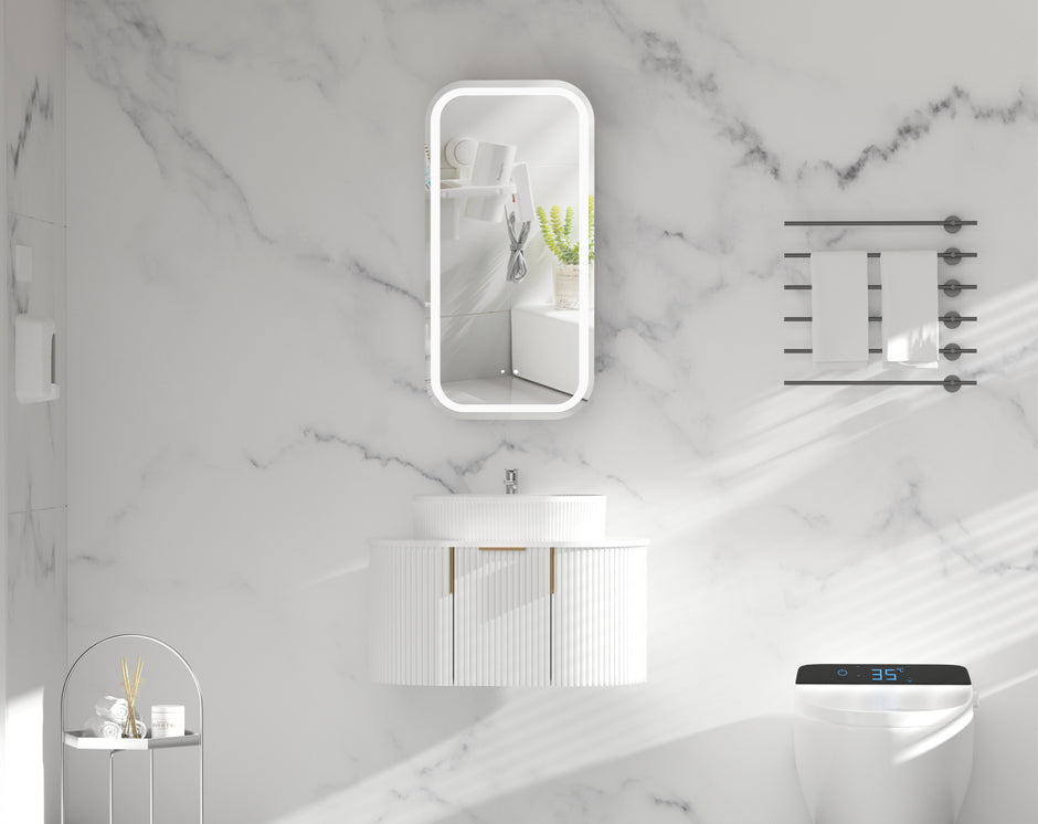 Navona Carysil Earls Squircle LED Shaving Cabinet 450 x 900mm Matte White
