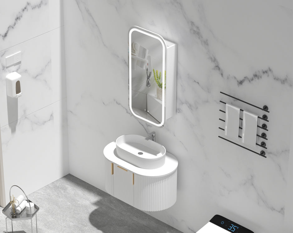 Navona Carysil Earls Squircle LED Shaving Cabinet 450 x 900mm Matte White