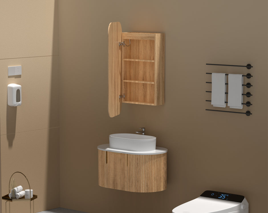 Navona Carysil Earls Squircle LED Shaving Cabinet 450 x 900mm Walnut