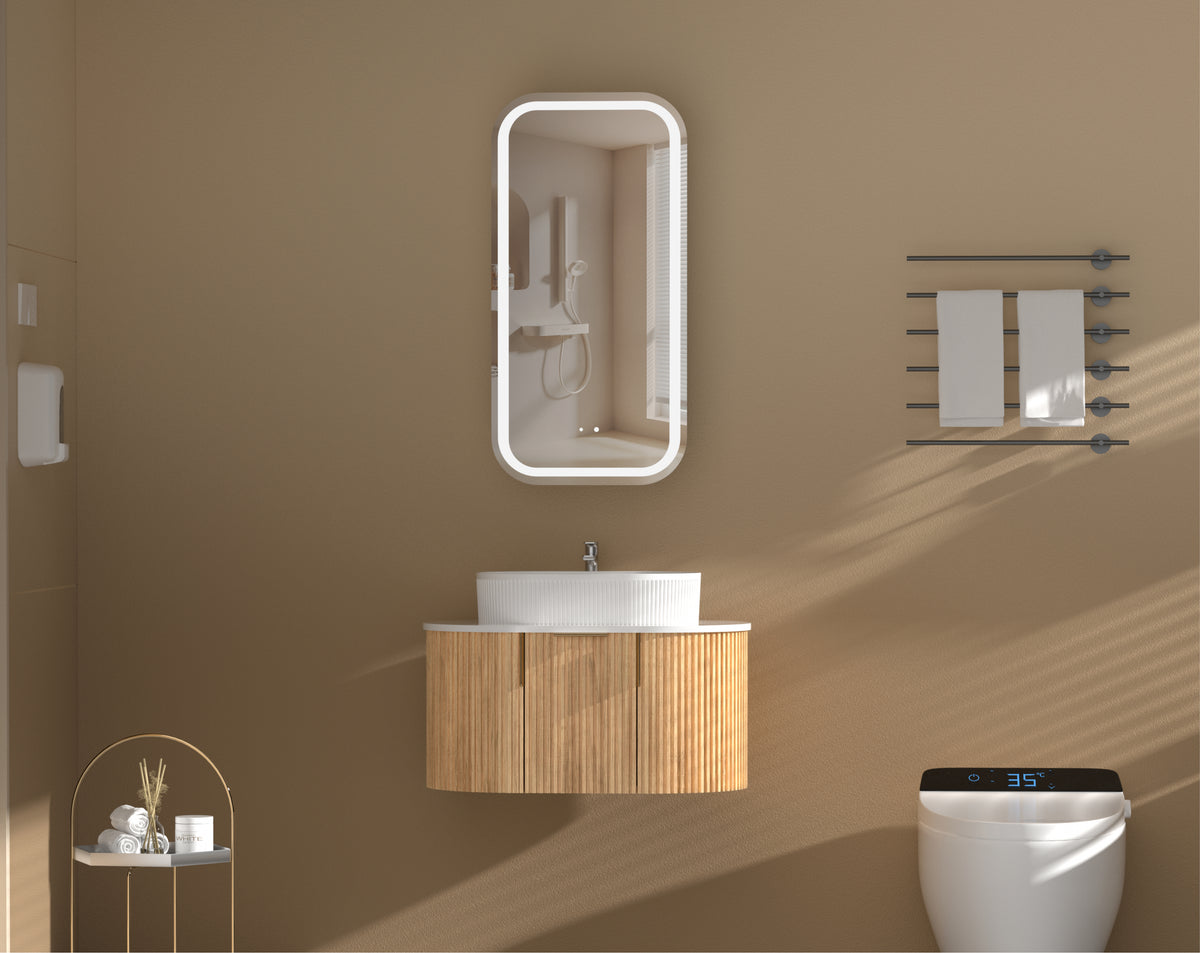Navona Carysil Earls Squircle LED Shaving Cabinet 450 x 900mm Walnut