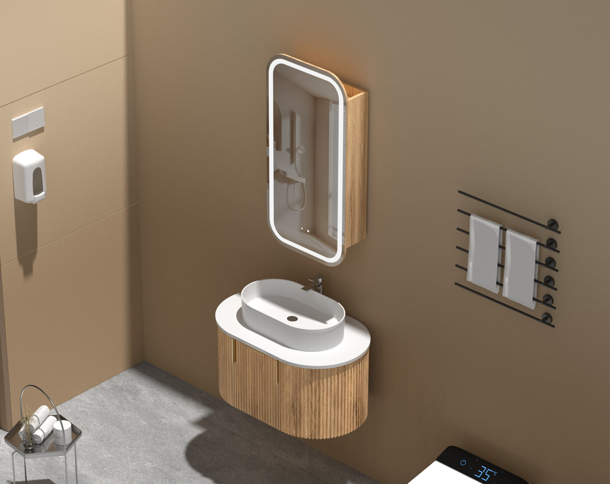 Navona Carysil Earls Squircle LED Shaving Cabinet 450 x 900mm Walnut