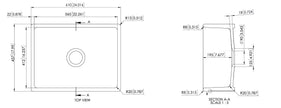 Navona Carysil Fine Fireclay Single Bowl Farmhouse Sink 610 x 457mm technical drawing