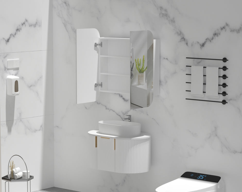 Navona Carysil Grand Rounded Rectangle Shaving Cabinet 750 x 800mm Matte White