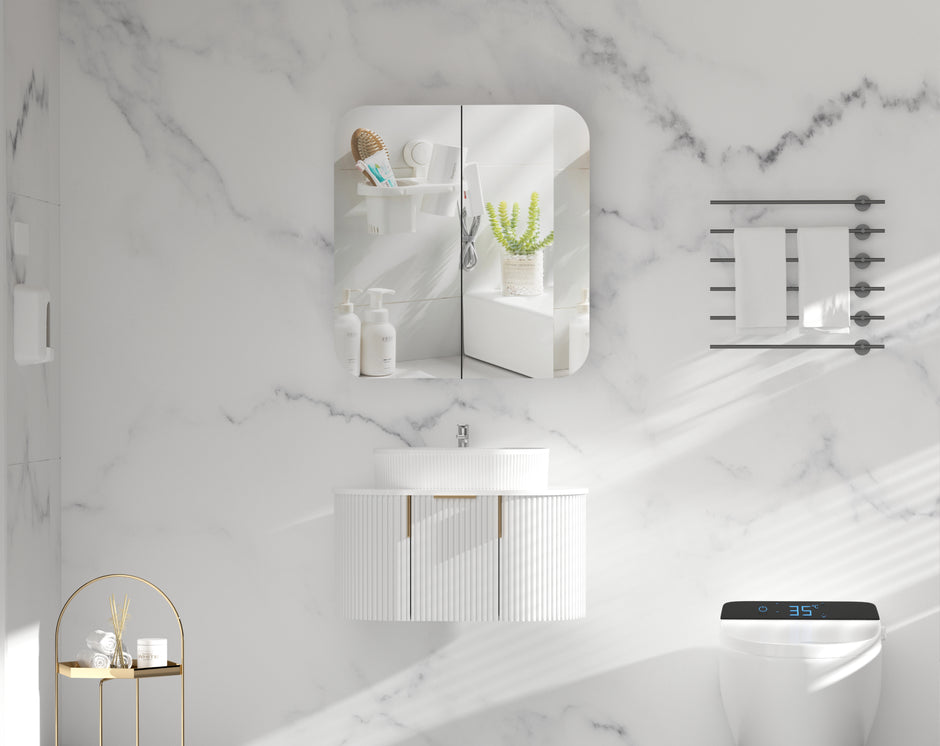 Navona Carysil Grand Rounded Rectangle Shaving Cabinet 750 x 800mm Matte White