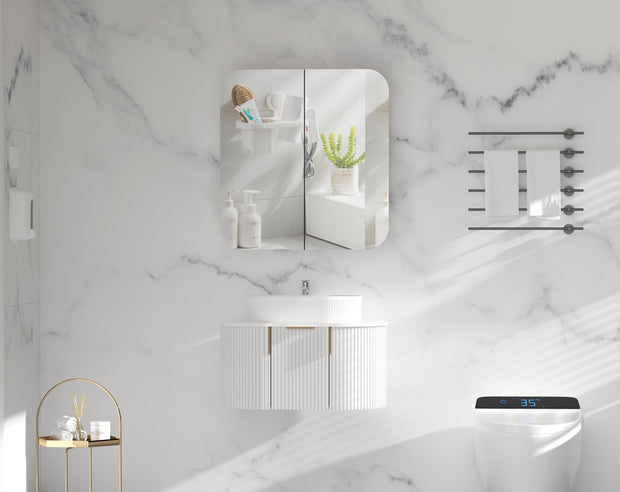Navona Carysil Grand Rounded Rectangle Shaving Cabinet 750 x 800mm Matte White