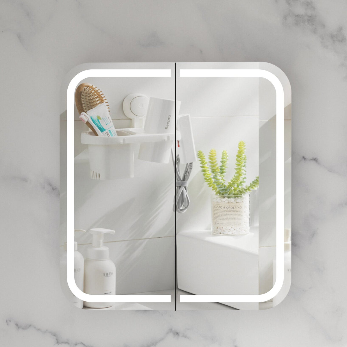 Navona Carysil Grand Rounded Rectangle LED Shaving Cabinet 750 x 800mm Matte White