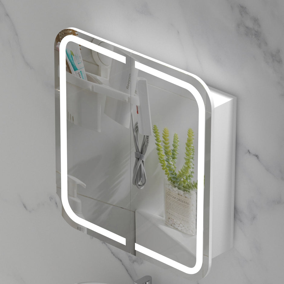 Navona Carysil Grand Rounded Rectangle LED Shaving Cabinet 750 x 800mm Matte White