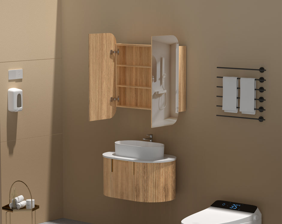 Navona Carysil Grand Rounded Rectangle Shaving Cabinet 750 x 800mm Walnut