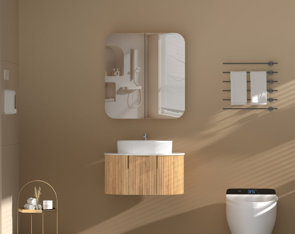 Navona Carysil Grand Rounded Rectangle Shaving Cabinet 750 x 800mm Walnut
