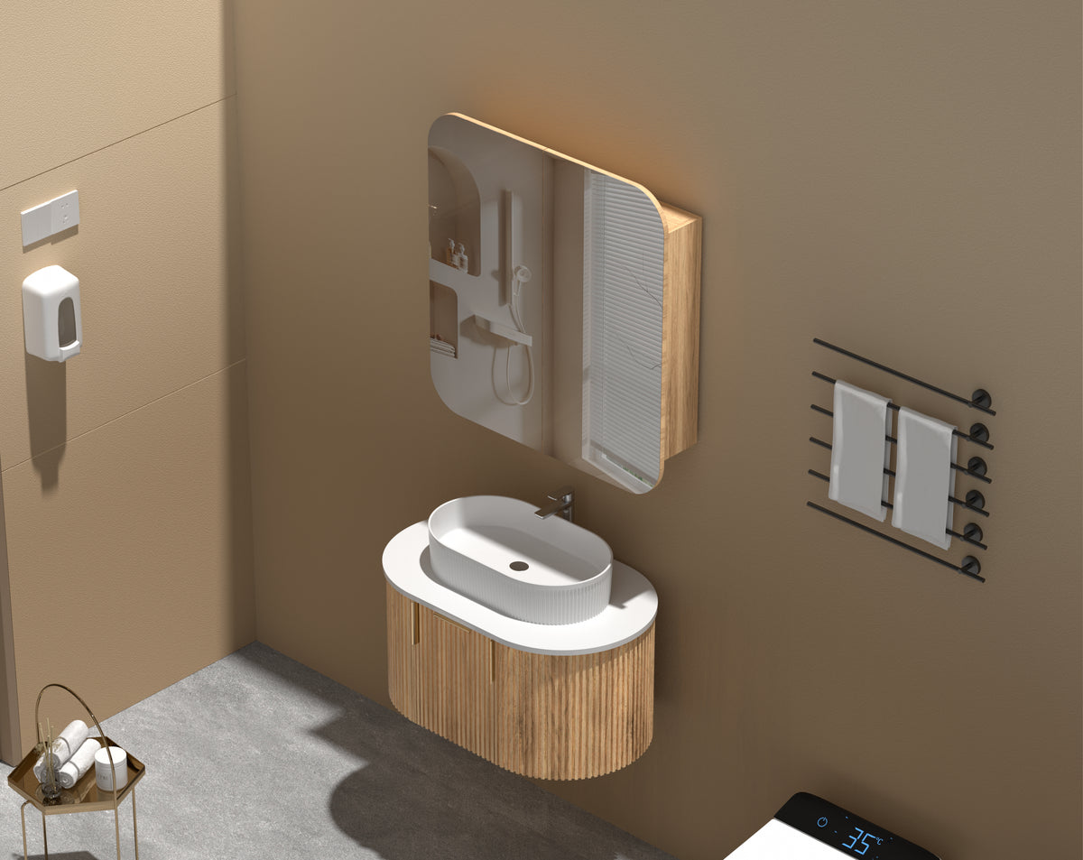 Navona Carysil Grand Rounded Rectangle Shaving Cabinet 750 x 800mm Walnut