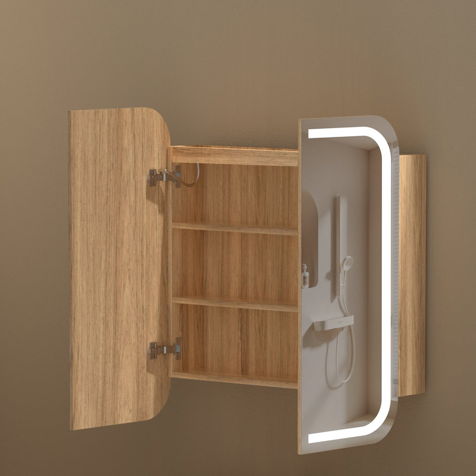 Navona Carysil Grand Rounded Rectangle LED Shaving Cabinet 750 x 800mm Walnut