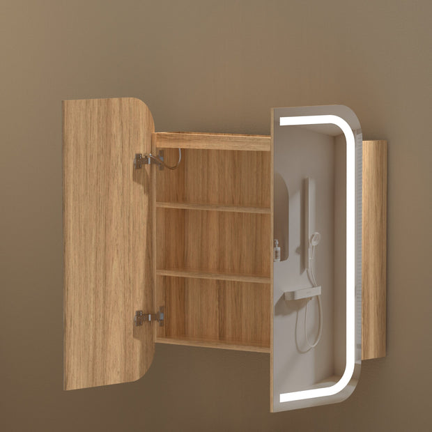 Navona Carysil Grand Rounded Rectangle LED Shaving Cabinet 750 x 800mm Walnut