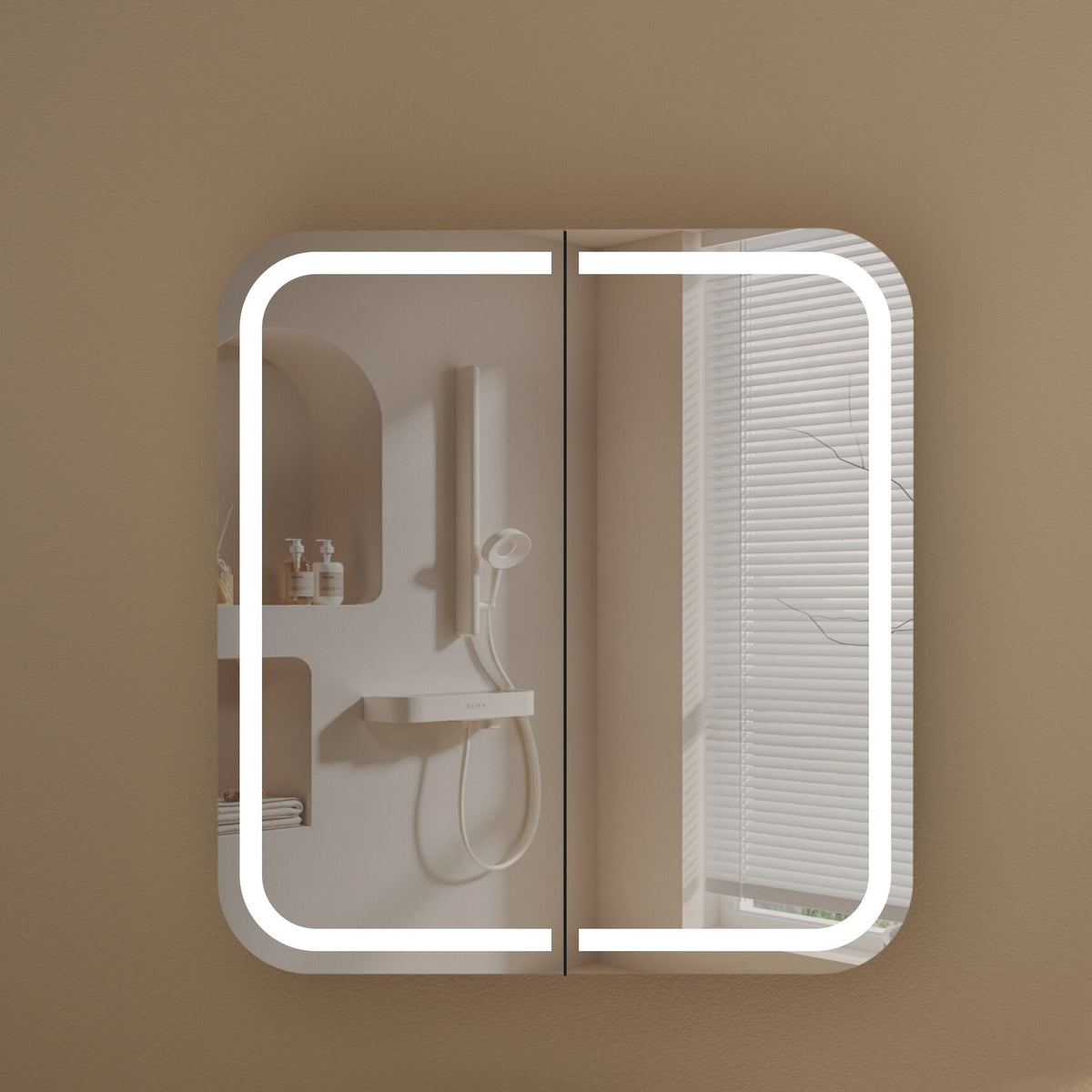 Navona Carysil Grand Rounded Rectangle LED Shaving Cabinet 750 x 800mm Walnut