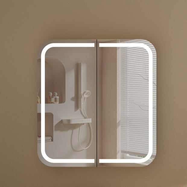 Navona Carysil Grand Rounded Rectangle LED Shaving Cabinet 750 x 800mm Walnut