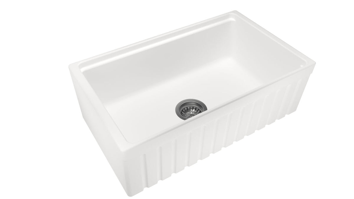 Navona Carysil Fine Fireclay Single Bowl Farmhouse Sink 762 x 457 x 254mm Snova White