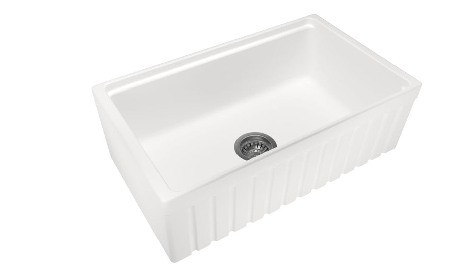 Navona Carysil Fine Fireclay Single Bowl Farmhouse Sink 762 x 457 x 254mm Snova White