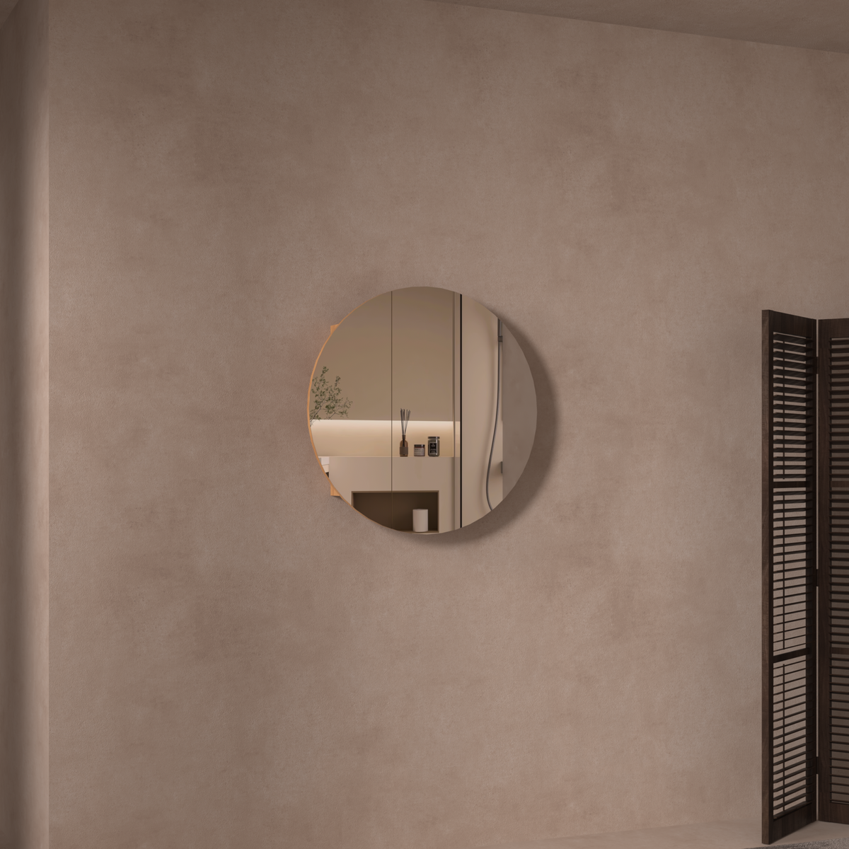 Navona Carysil Orbit Round Shaving Cabinet 800 x 800mm Walnut