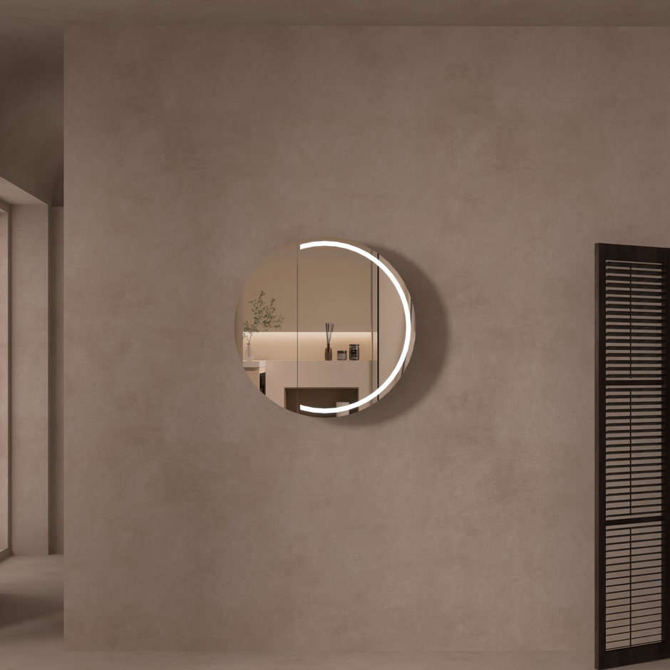 Navona Carysil Orbit Round LED Shaving Cabinet 800 x 800mm Walnut