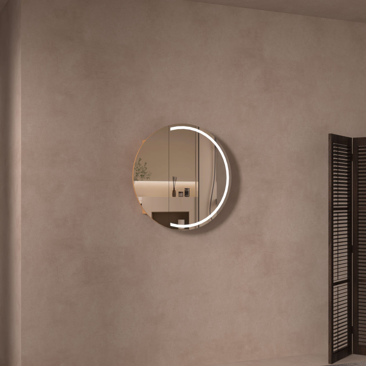 Navona Carysil Orbit Round LED Shaving Cabinet 800 x 800mm Walnut