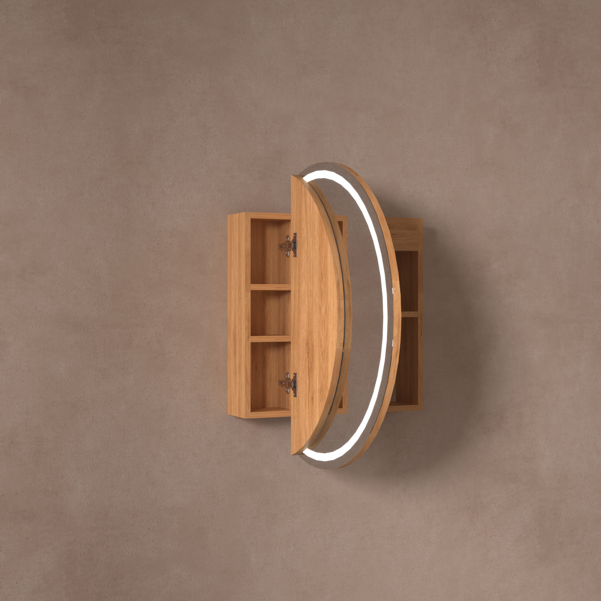 Navona Carysil Orbit Round LED Shaving Cabinet 800 x 800mm Walnut