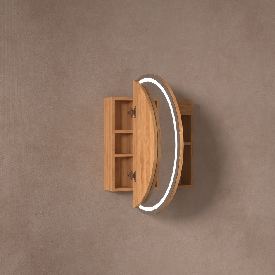 Navona Carysil Orbit Round LED Shaving Cabinet 800 x 800mm Walnut