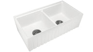Navona Carysil Fine Fireclay Double Bowl Farmhouse Sink 838 x 457 x 232mm Snova White