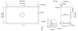 Navona Carysil Fine Fireclay Fluted Single Bowl Farmhouse Sink 838 x 457 x 232mm technical drawing