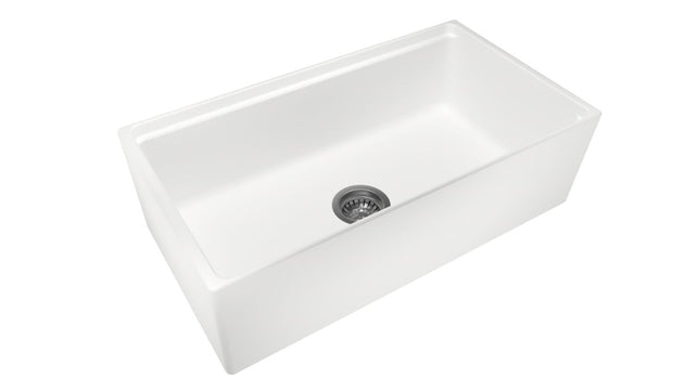 Navona Carysil Fine Fireclay Fluted Single Bowl Farmhouse Sink 838 x 457 x 232mm Snova White