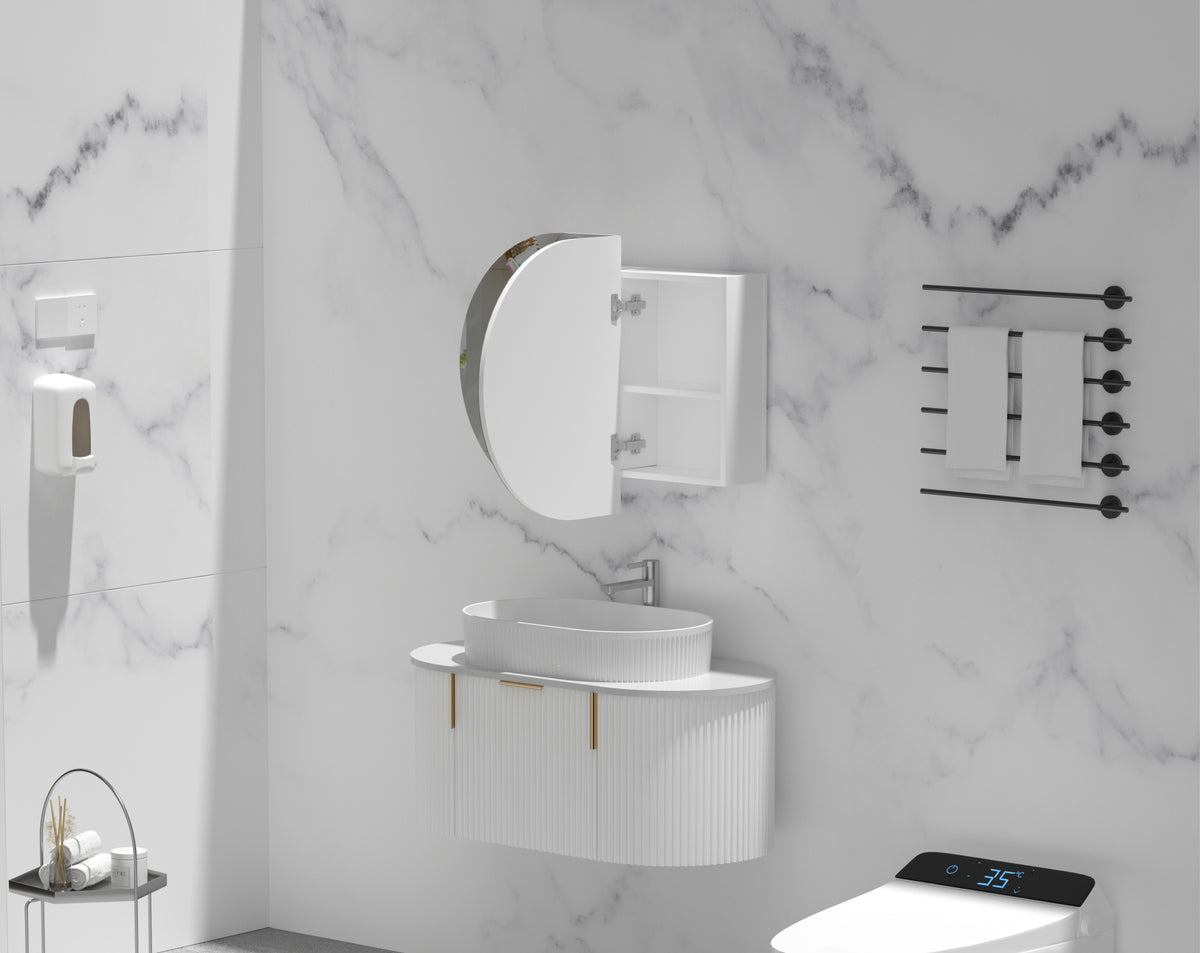 Navona Carysil Mystic Oval Shaving Cabinet 900 x 600mm Matte White
