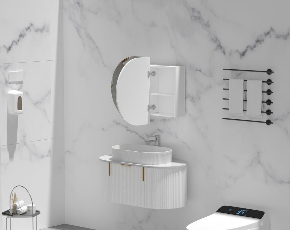 Navona Carysil Mystic Oval Shaving Cabinet 900 x 600mm Matte White