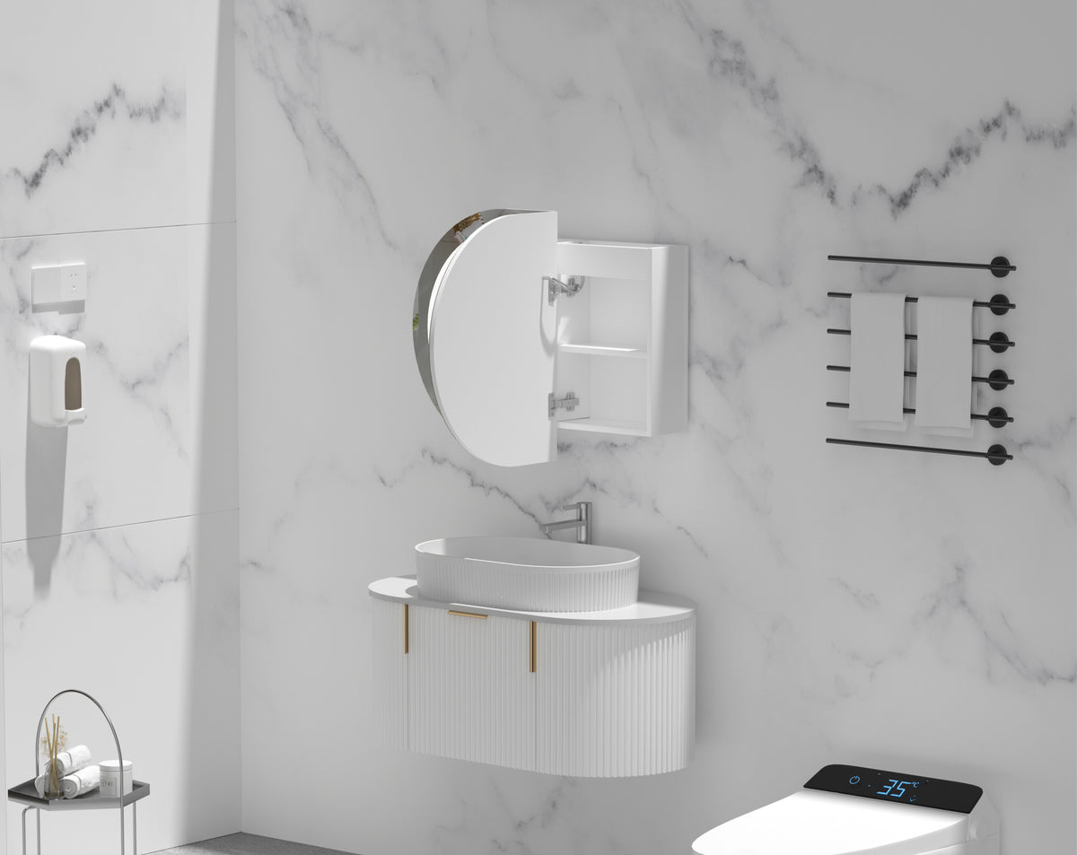Navona Carysil Mystic Oval LED Shaving Cabinet 900 x 600mm Matte White