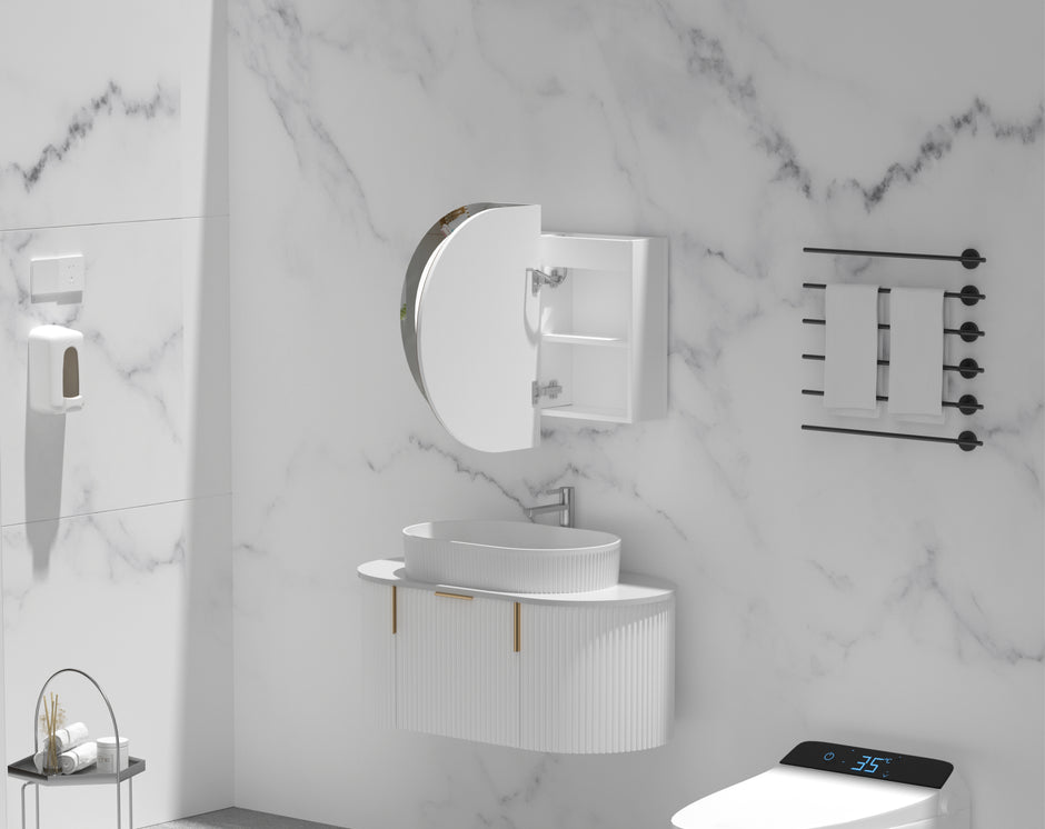 Navona Carysil Mystic Oval LED Shaving Cabinet 900 x 600mm Matte White