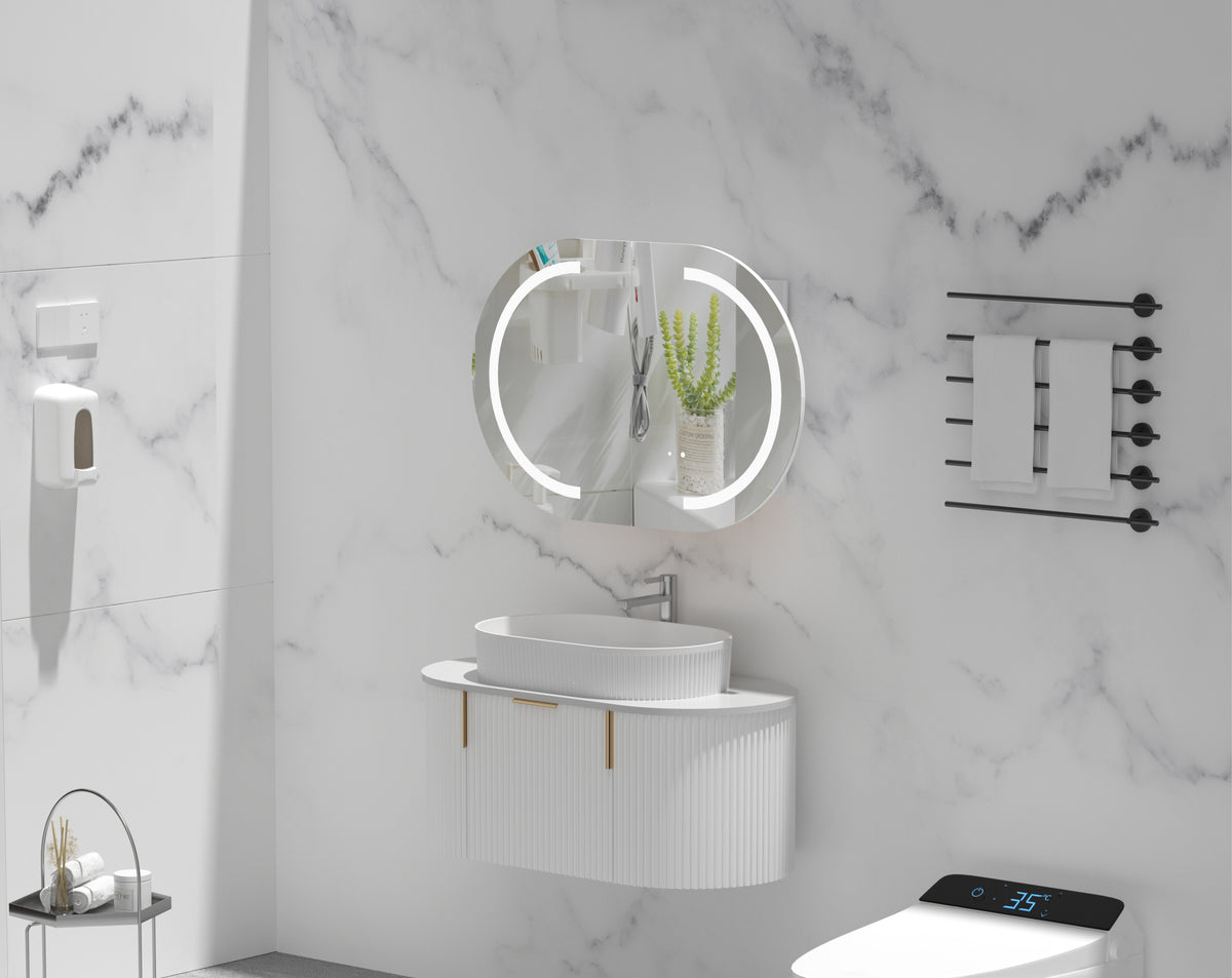 Navona Carysil Mystic Oval LED Shaving Cabinet 900 x 600mm Matte White
