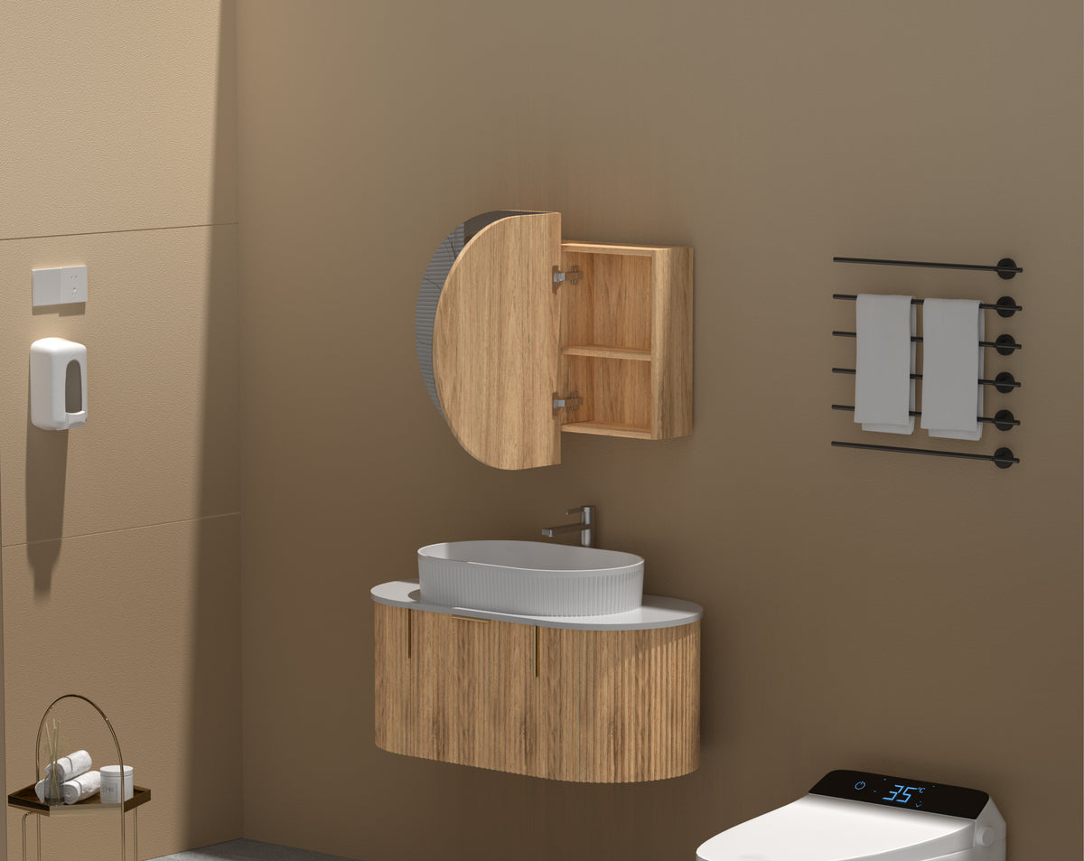 Navona Carysil Mystic Oval Shaving Cabinet 900 x 600mm Walnut
