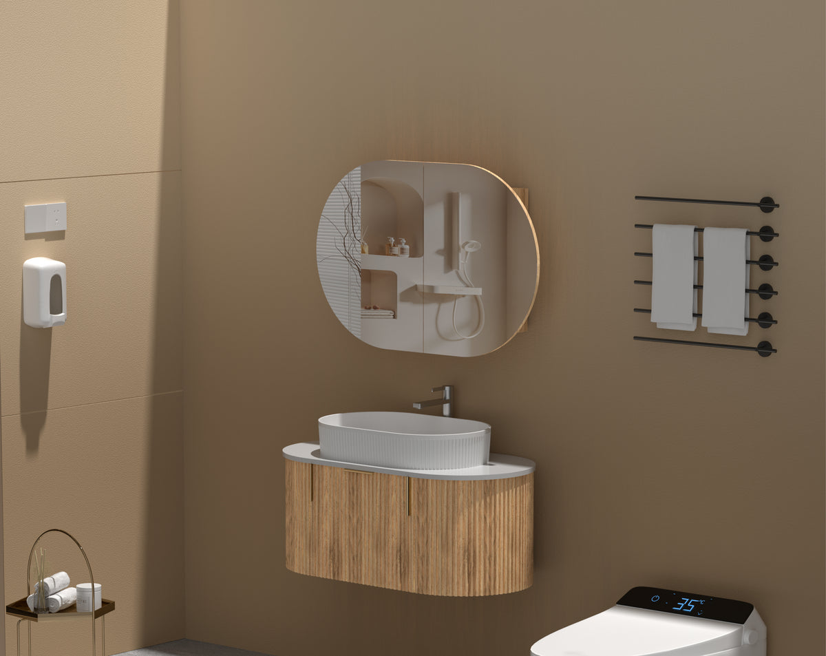 Navona Carysil Mystic Oval Shaving Cabinet 900 x 600mm Walnut