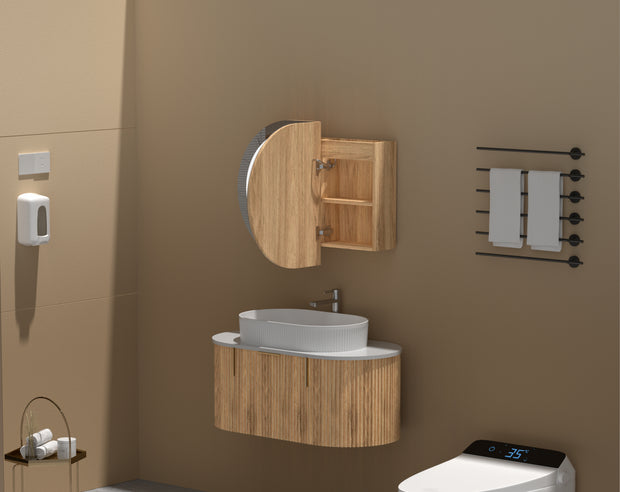 Navona Carysil Mystic Oval LED Shaving Cabinet 900 x 600mm Walnut