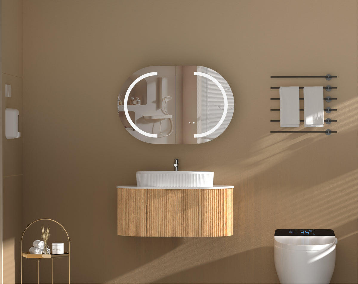 Navona Carysil Mystic Oval LED Shaving Cabinet 900 x 600mm Walnut