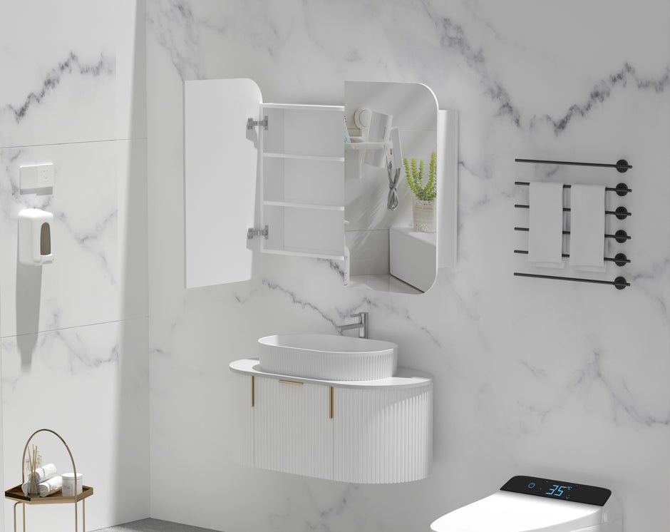 Navona Carysil Grand Rounded Rectangle Shaving Cabinet 900 x 800mm Matte White