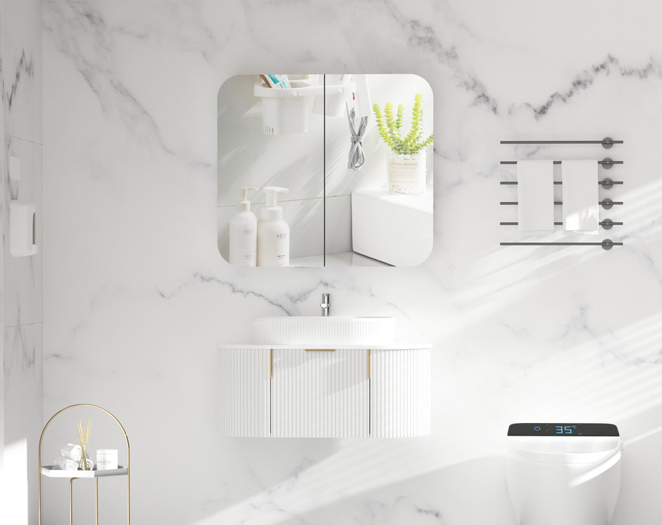 Navona Carysil Grand Rounded Rectangle Shaving Cabinet 900 x 800mm Matte White