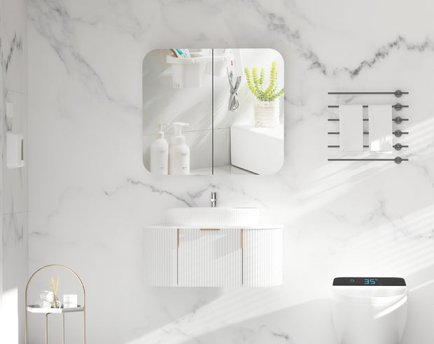 Navona Carysil Grand Rounded Rectangle Shaving Cabinet 900 x 800mm Matte White