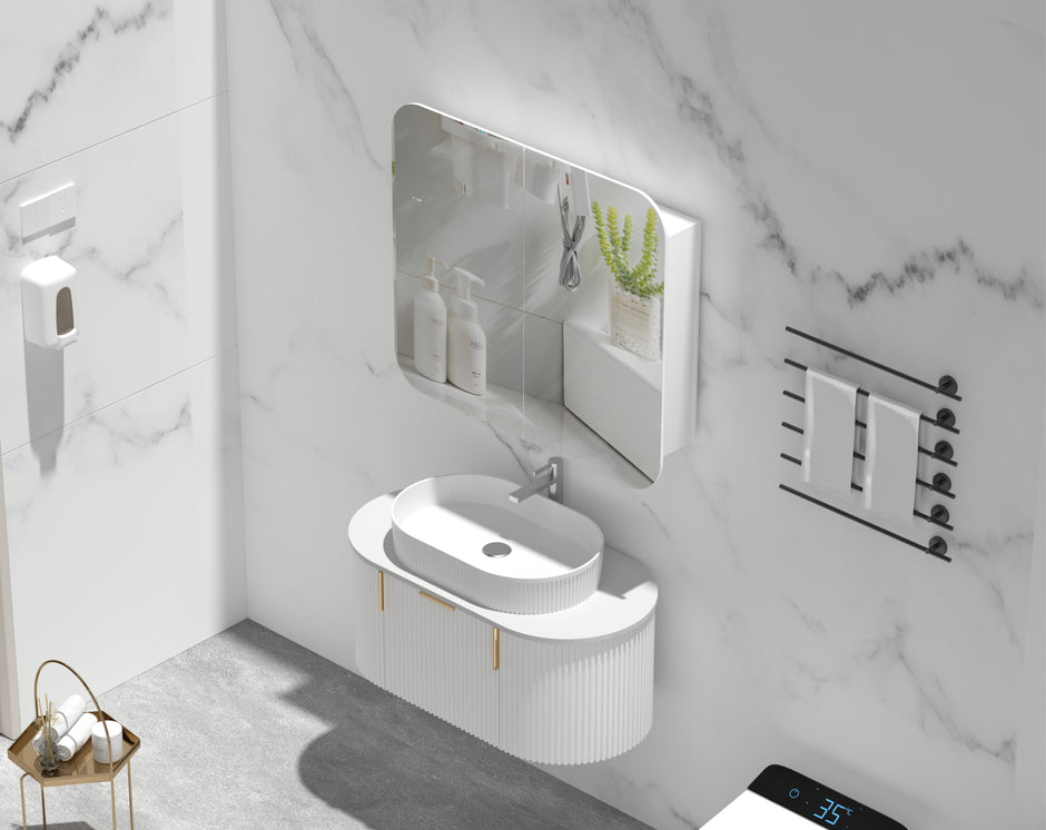 Navona Carysil Grand Rounded Rectangle Shaving Cabinet 900 x 800mm Matte White