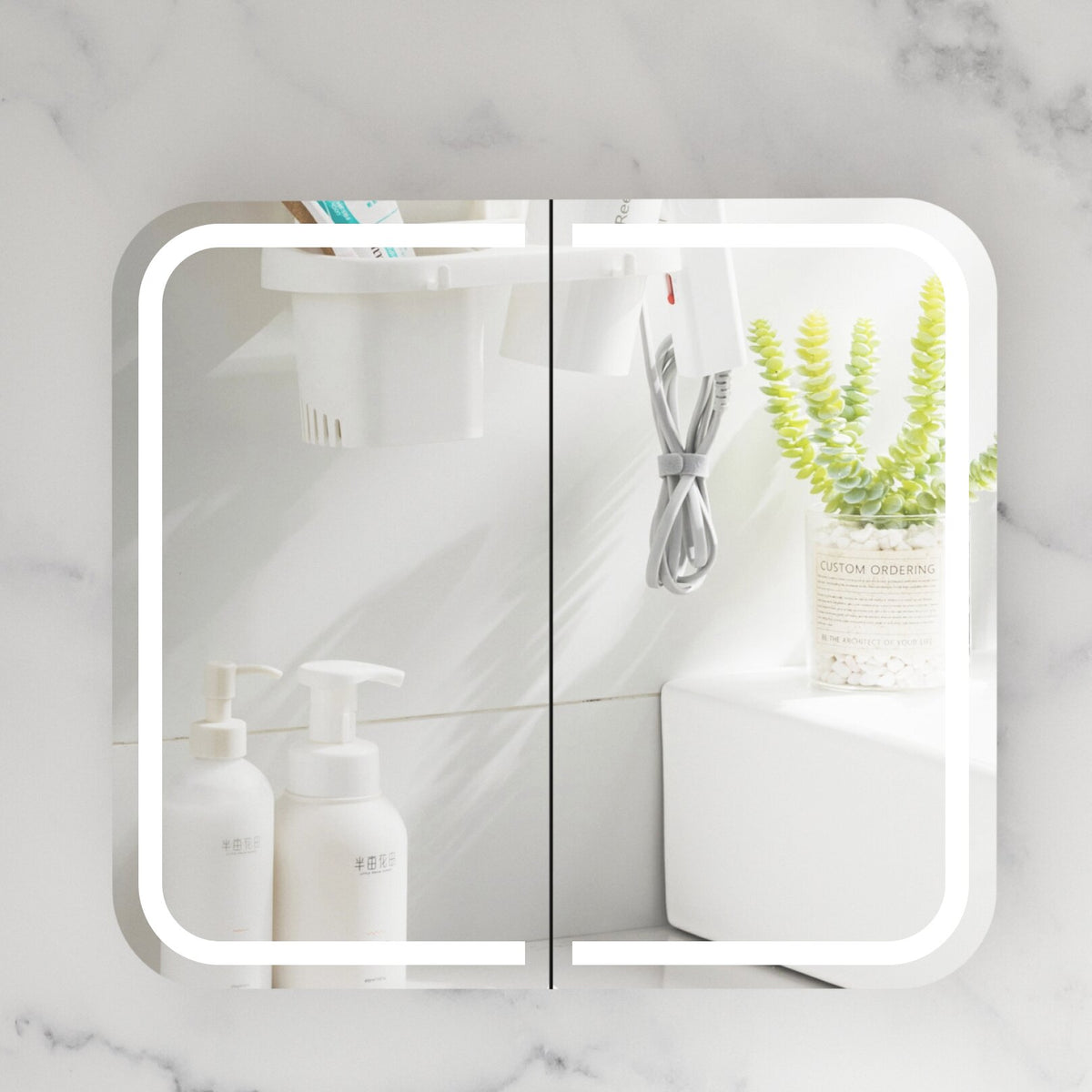 Navona Carysil Grand Rounded Rectangle LED Shaving Cabinet 900 x 800mm Matte White