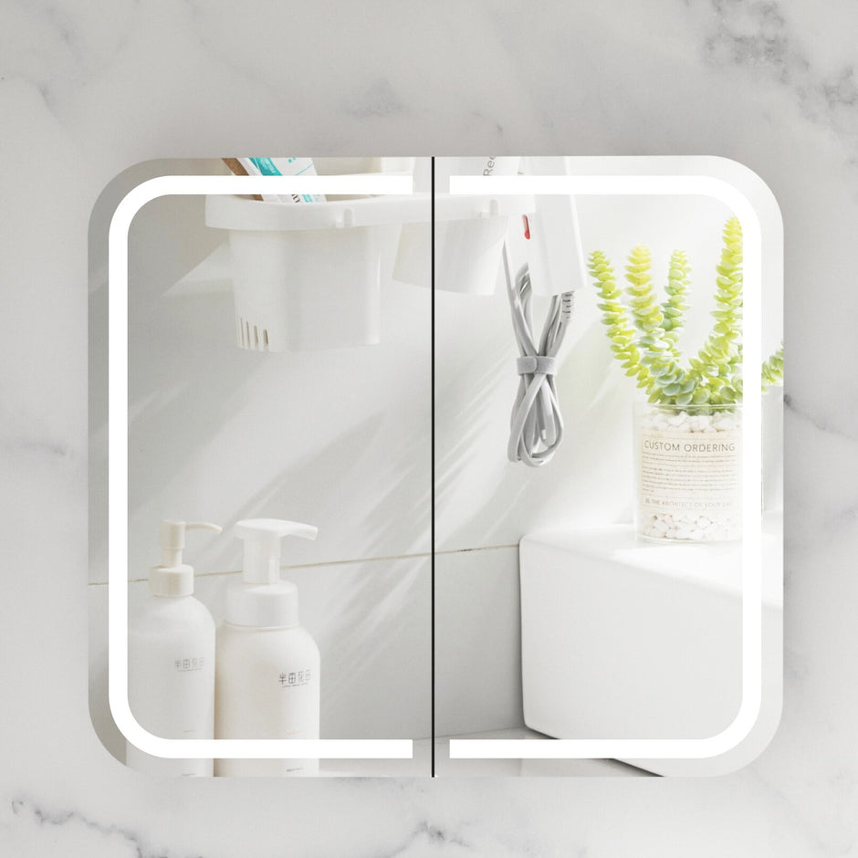 Navona Carysil Grand Rounded Rectangle LED Shaving Cabinet 900 x 800mm Matte White