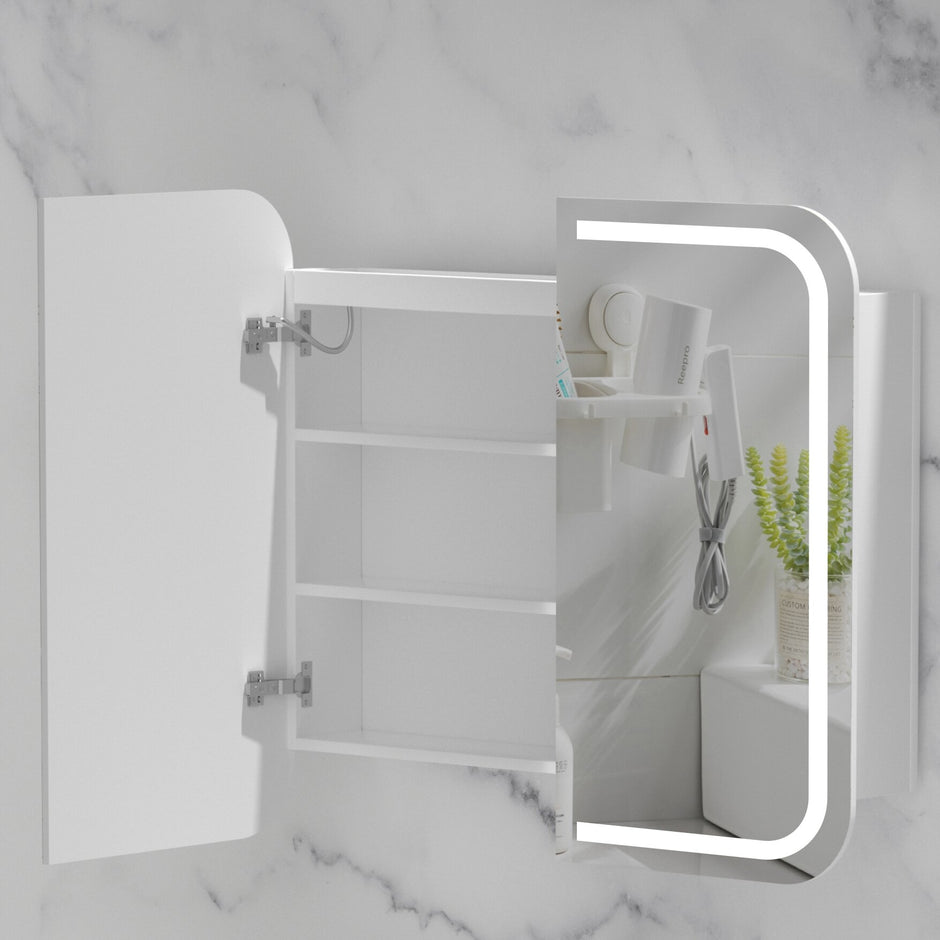 Navona Carysil Grand Rounded Rectangle LED Shaving Cabinet 900 x 800mm Matte White