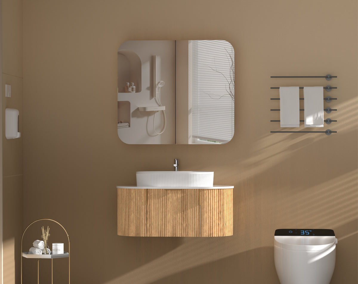 Navona Carysil Grand Rounded Rectangle Shaving Cabinet 900 x 800mm Walnut