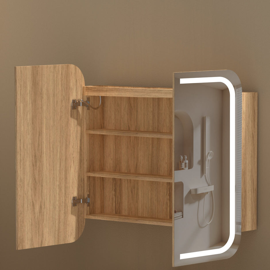 Navona Carysil Grand Rounded Rectangle LED Shaving Cabinet 900 x 800mm Walnut