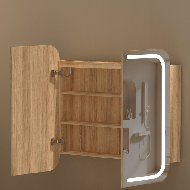 Navona Carysil Grand Rounded Rectangle LED Shaving Cabinet 900 x 800mm Walnut
