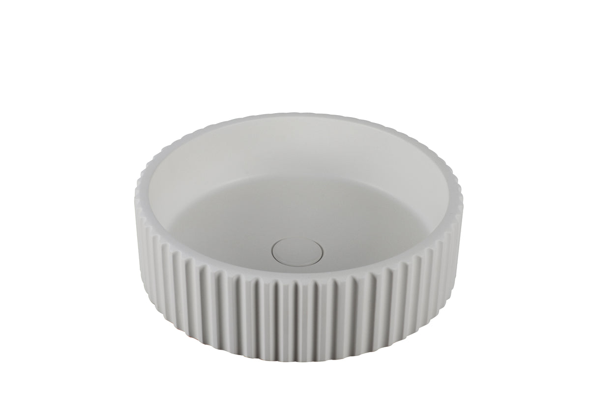 Navona Carysil Fluted Above Counter Concrete Basin 400 x 400 x 120mm Matte White